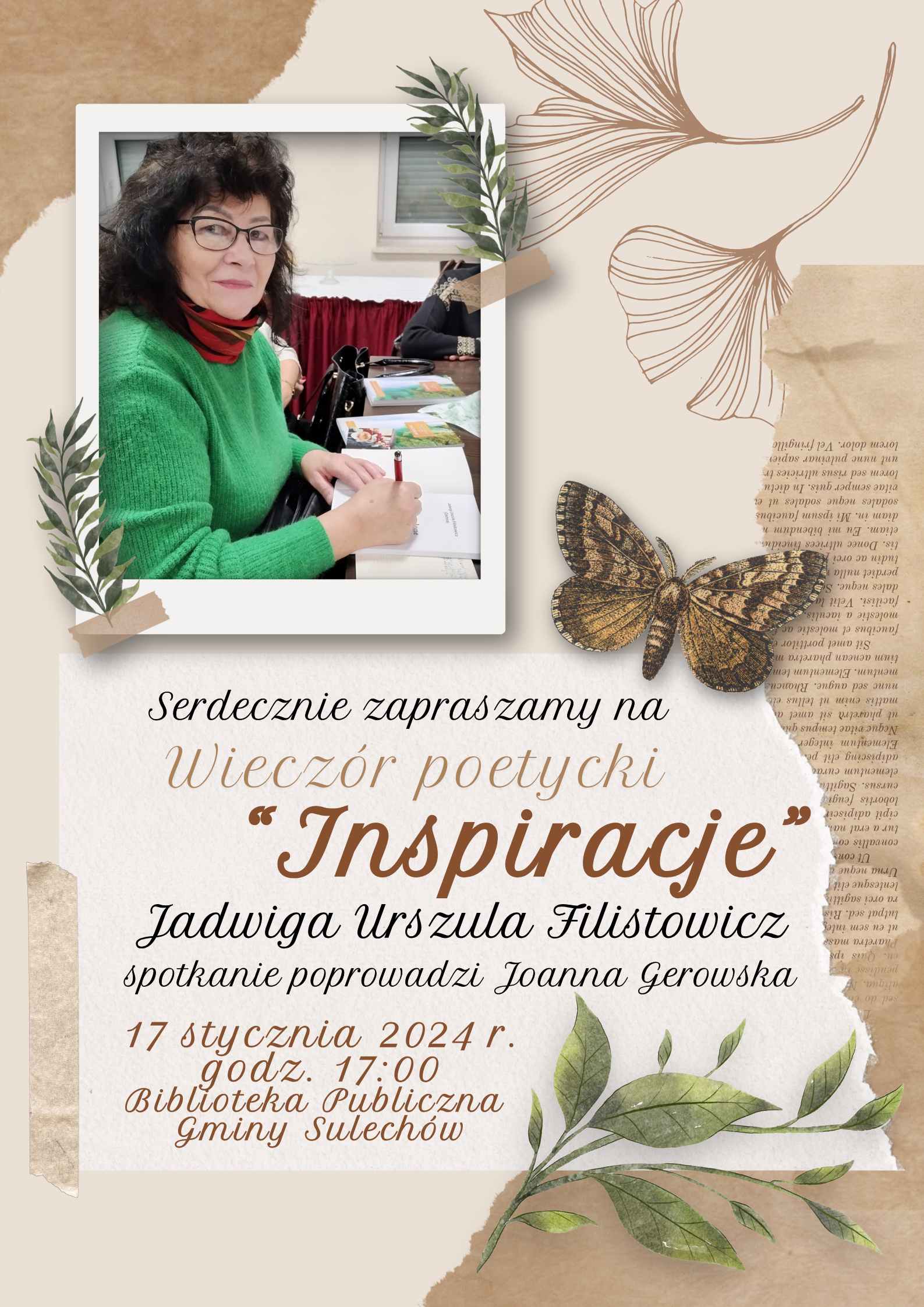plakat wydarzenia wieczór poetycki Inspiracje Jadwigi Urszuli Filistowicz